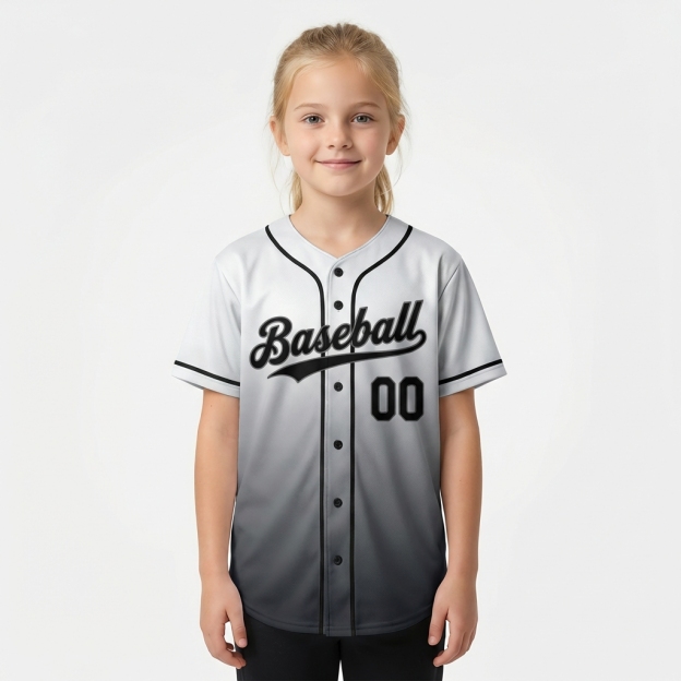 Custom White & Black/Grey Gradient Baseball Jersey