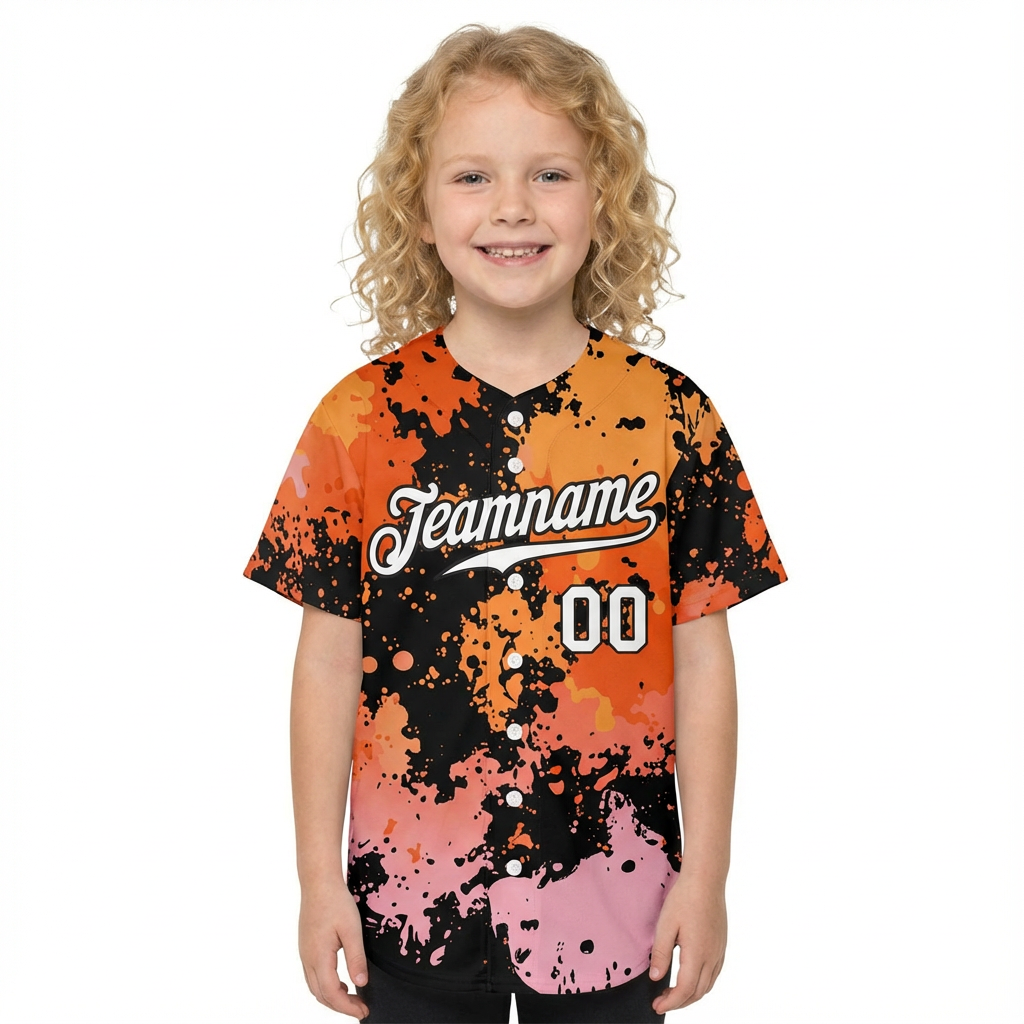 Custom Ink Splashes Orange Whitw&Black Baseball Jersey