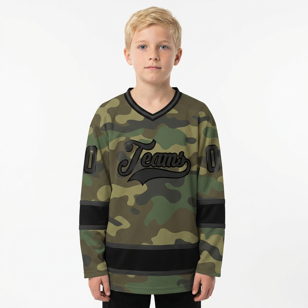 Custom Camo Black & Grey Salute To Service Hockey Jersey