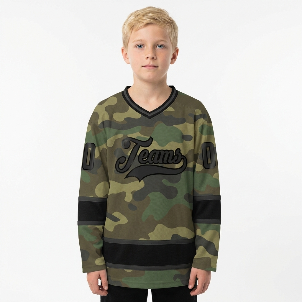 Custom Camo Black & Grey Salute To Service Hockey Jersey