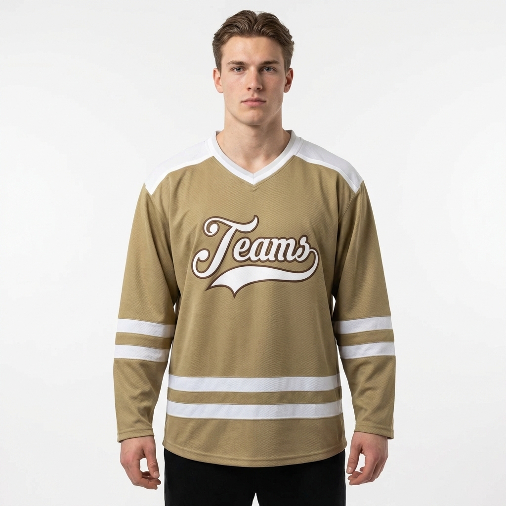 Custom Khaki & White/Brown Hockey Jersey