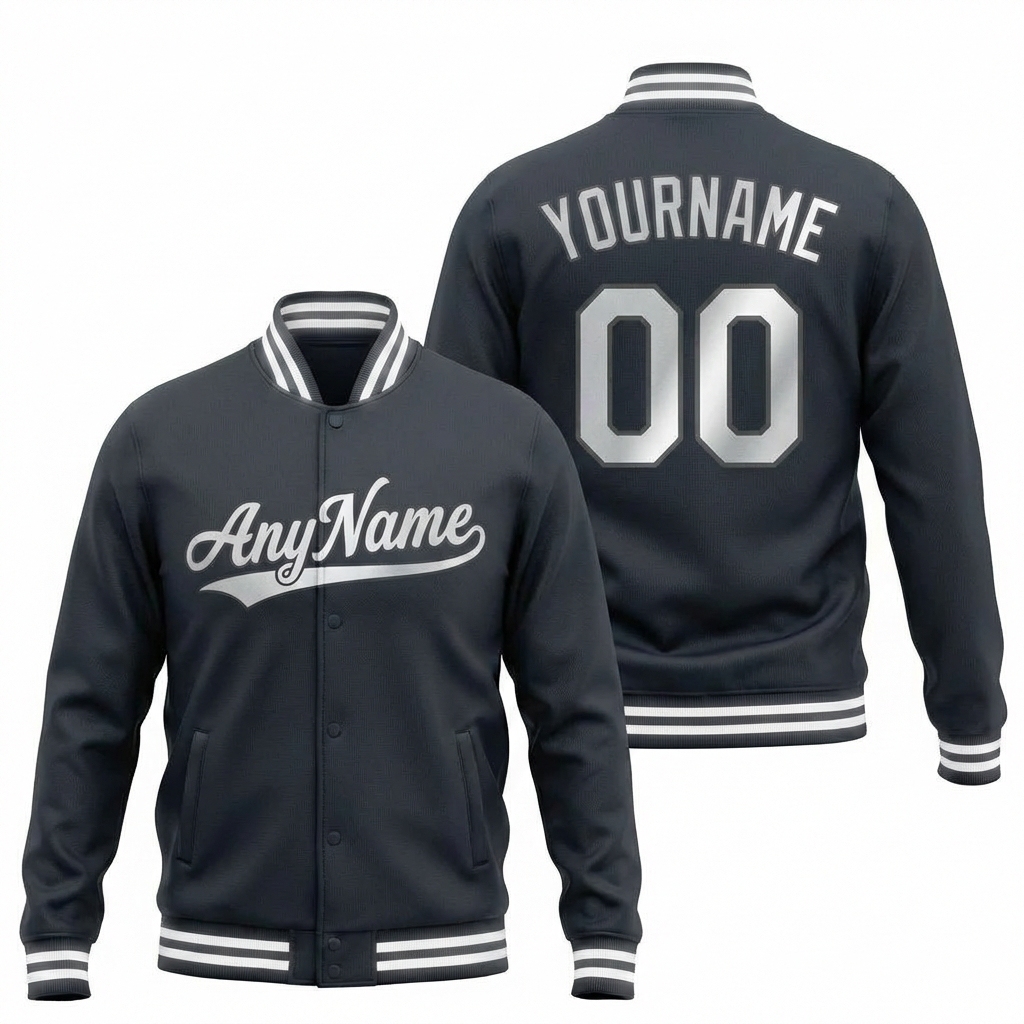 Custom Dark Grey & White Full-Snap Fleece Jacket