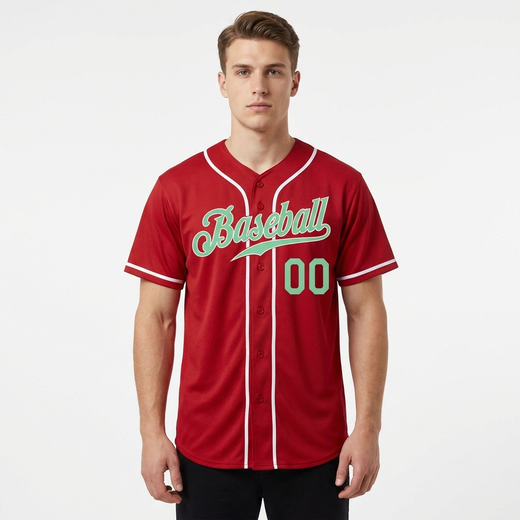 Custom Red & Aqua/White Baseball Jersey