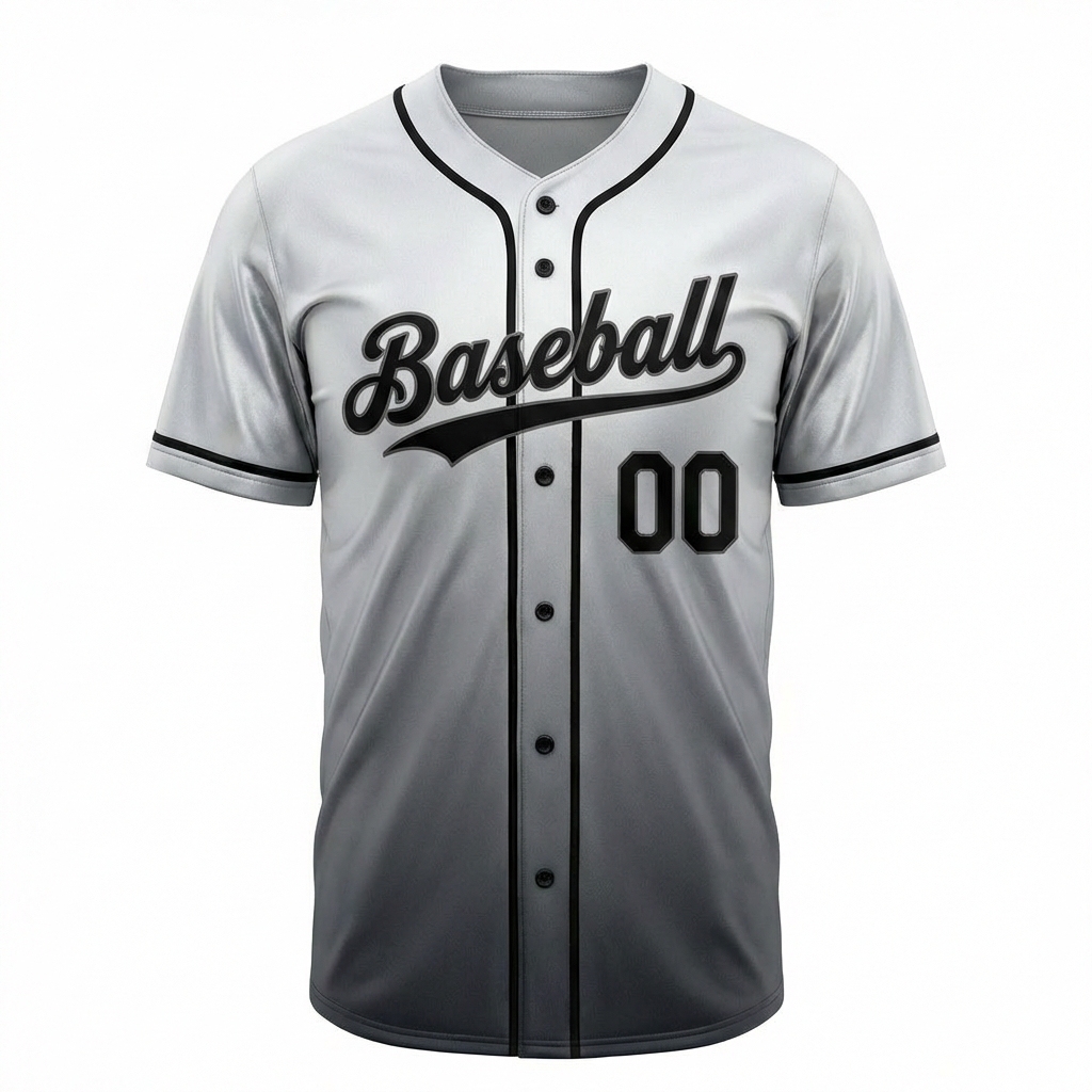 Custom White & Black/Grey Gradient Baseball Jersey