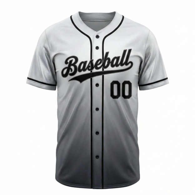 Custom White & Black/Grey Gradient Baseball Jersey