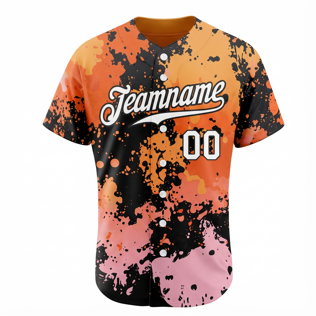 Custom Ink Splashes Orange Whitw&Black Baseball Jersey