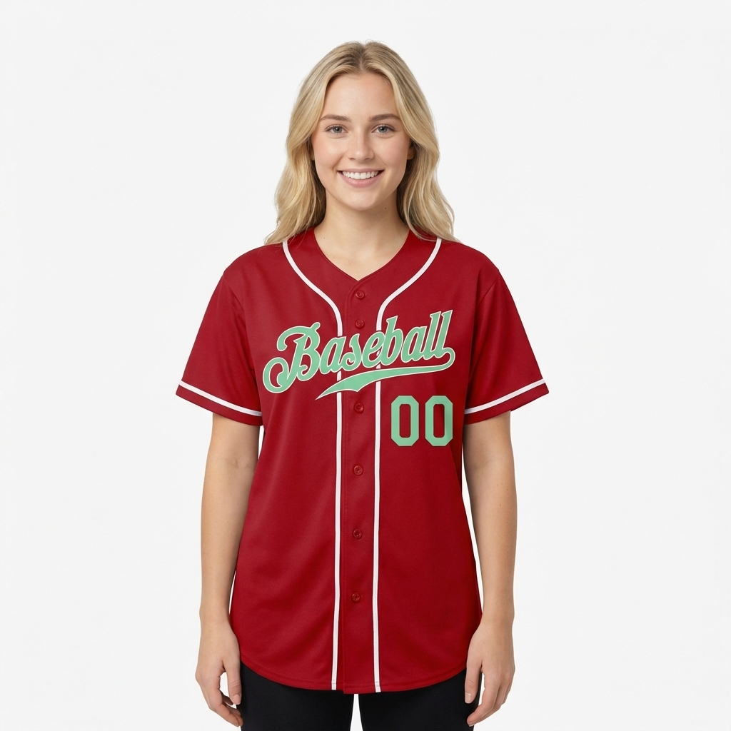 Custom Red & Aqua/White Baseball Jersey