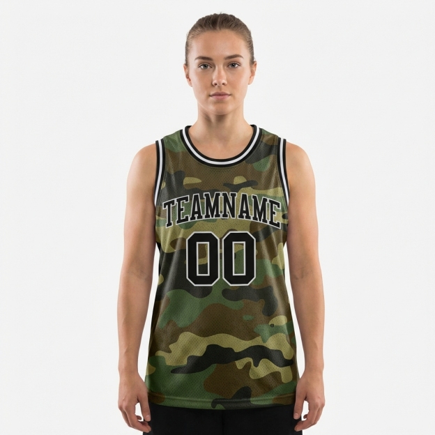 Custom Camo Black & White Salute To Service Basketball City Edition Jersey
