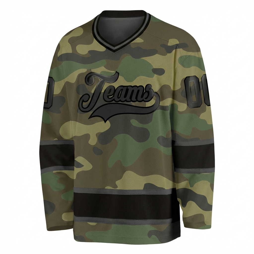 Custom Camo Black & Grey Salute To Service Hockey Jersey
