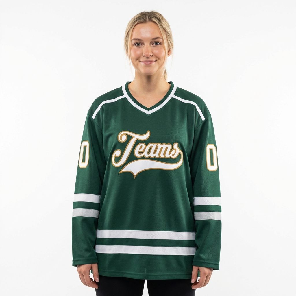 Custom Dark Green & White/Yellow Hockey Jersey