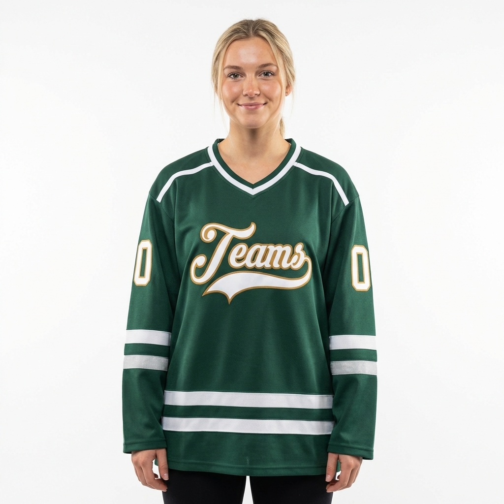 Custom Dark Green & White/Yellow Hockey Jersey
