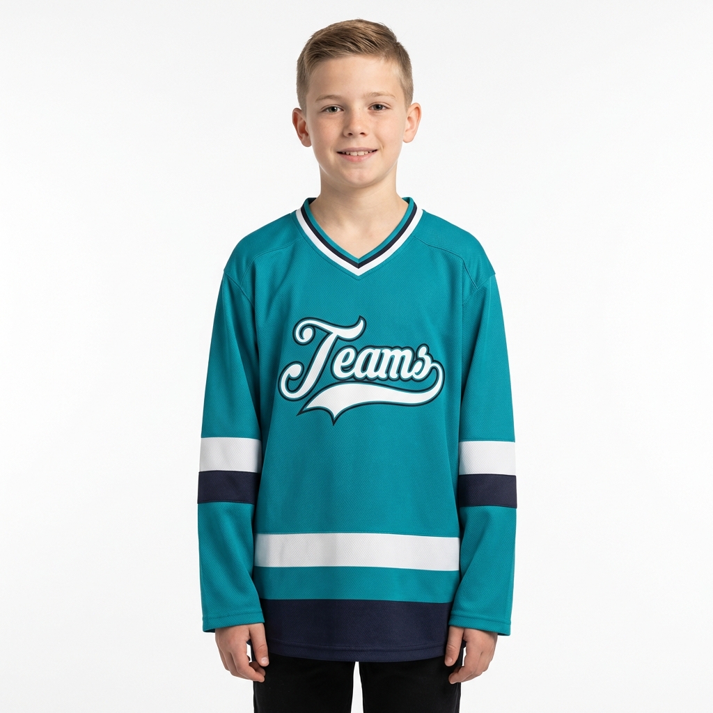Custom Aqua & White/Black Hockey Jersey
