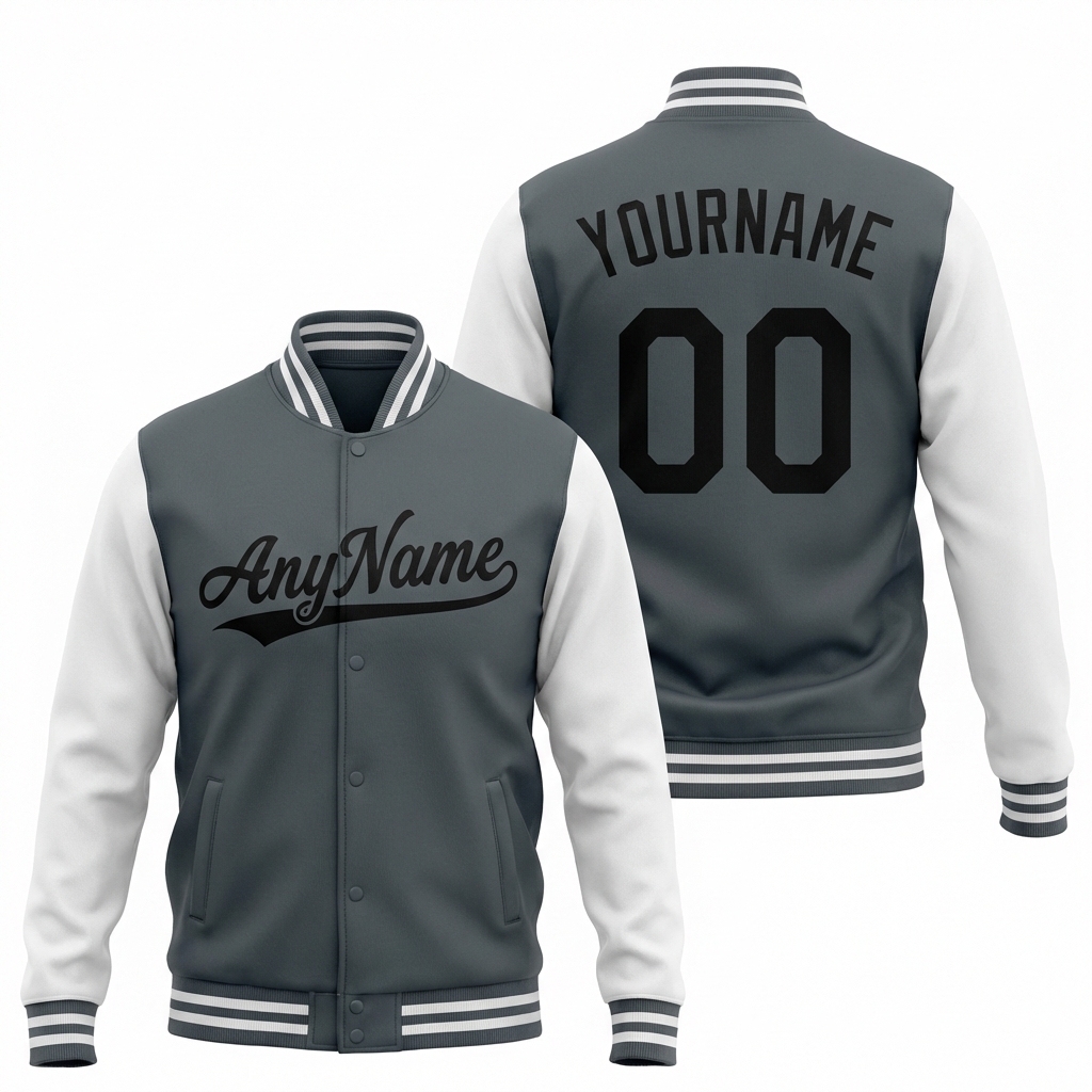 Custom Grey & Black/White Raglan Sleeves Full-Snap Fleece Jacket