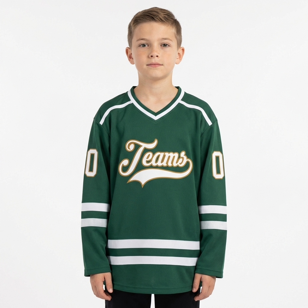 Custom Dark Green & White/Yellow Hockey Jersey