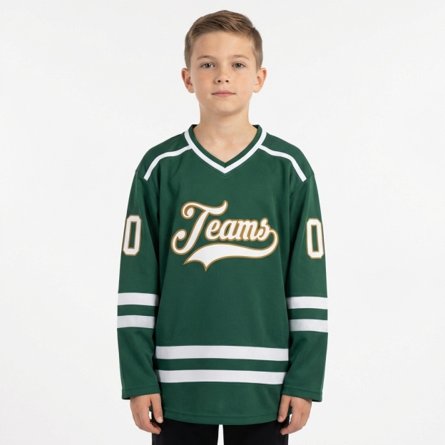 Custom Dark Green & White/Yellow Hockey Jersey