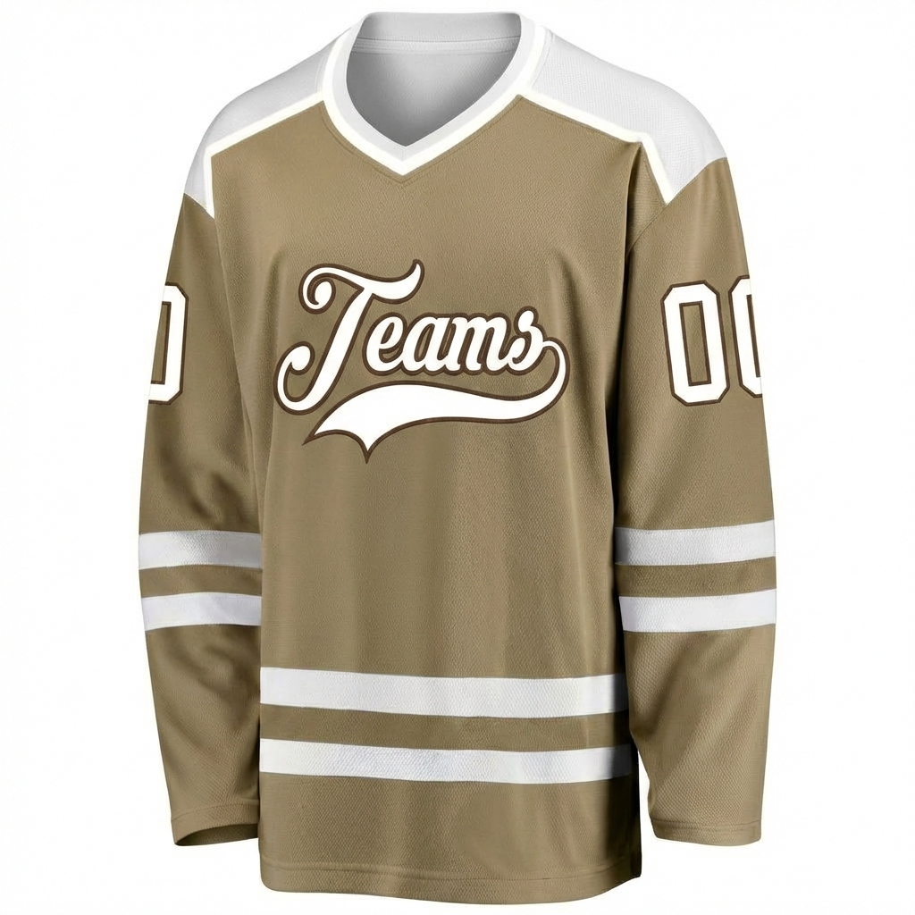 Custom Khaki & White/Brown Hockey Jersey