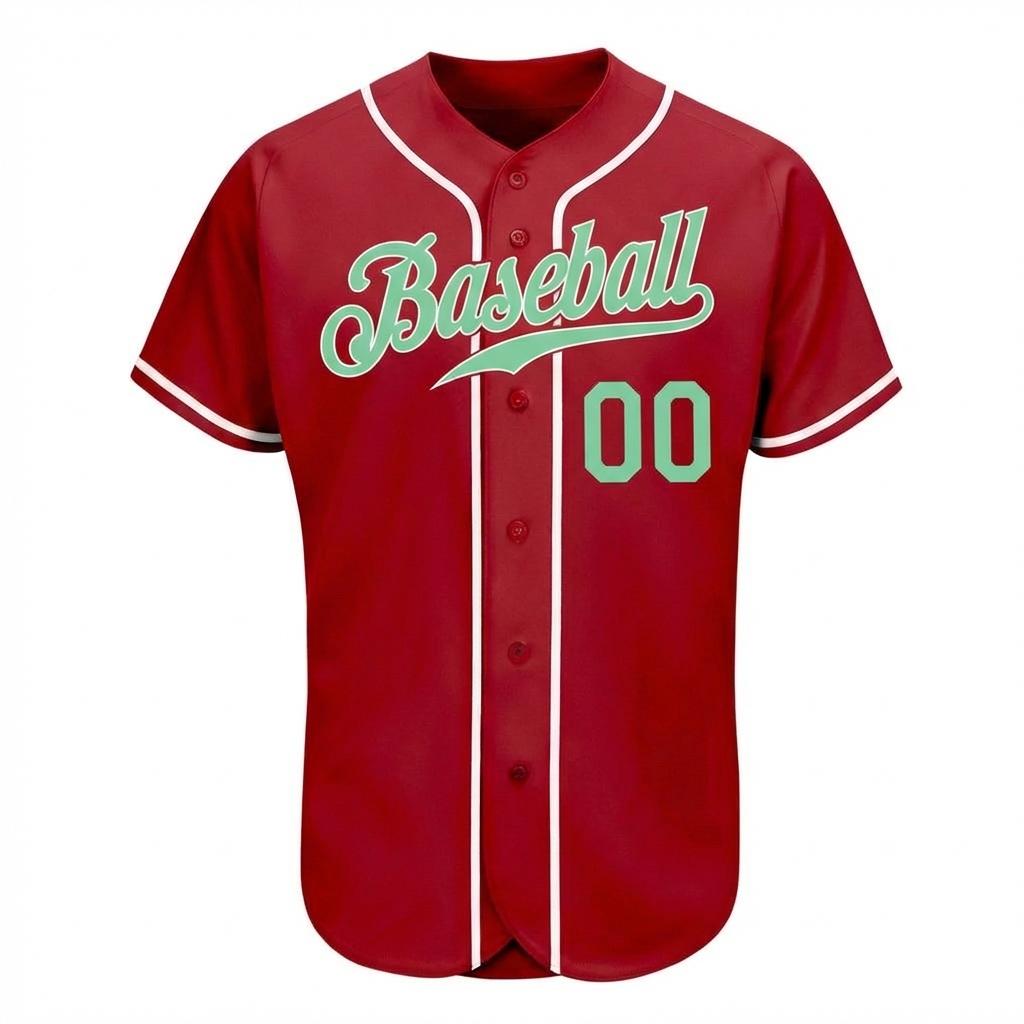 Custom Red & Aqua/White Baseball Jersey