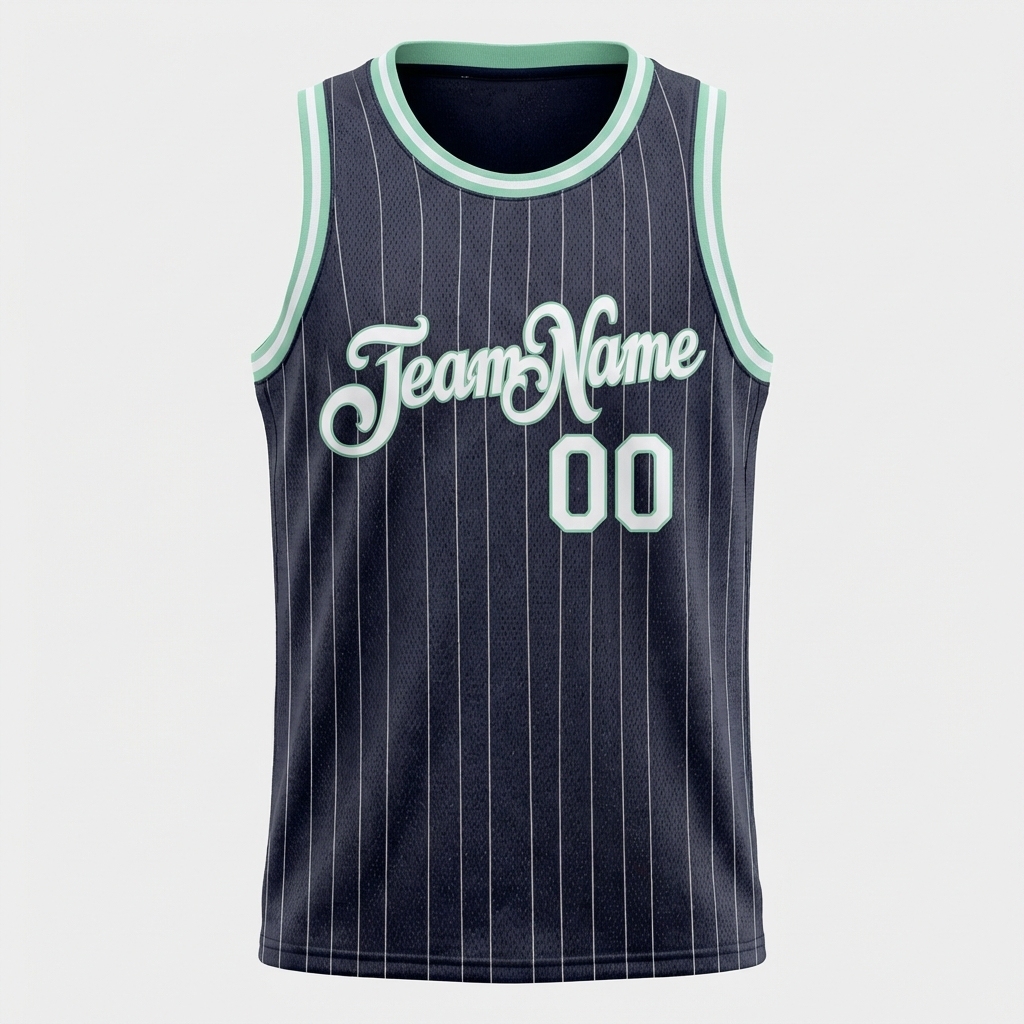 Custom Navy & White/Green Pinstripes Basketball City Edition Jersey