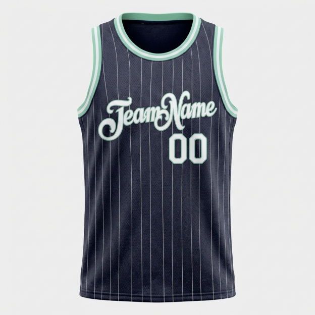 Custom Navy & White/Green Pinstripes Basketball City Edition Jersey