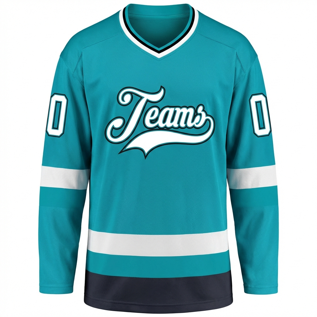 Custom Aqua & White/Black Hockey Jersey