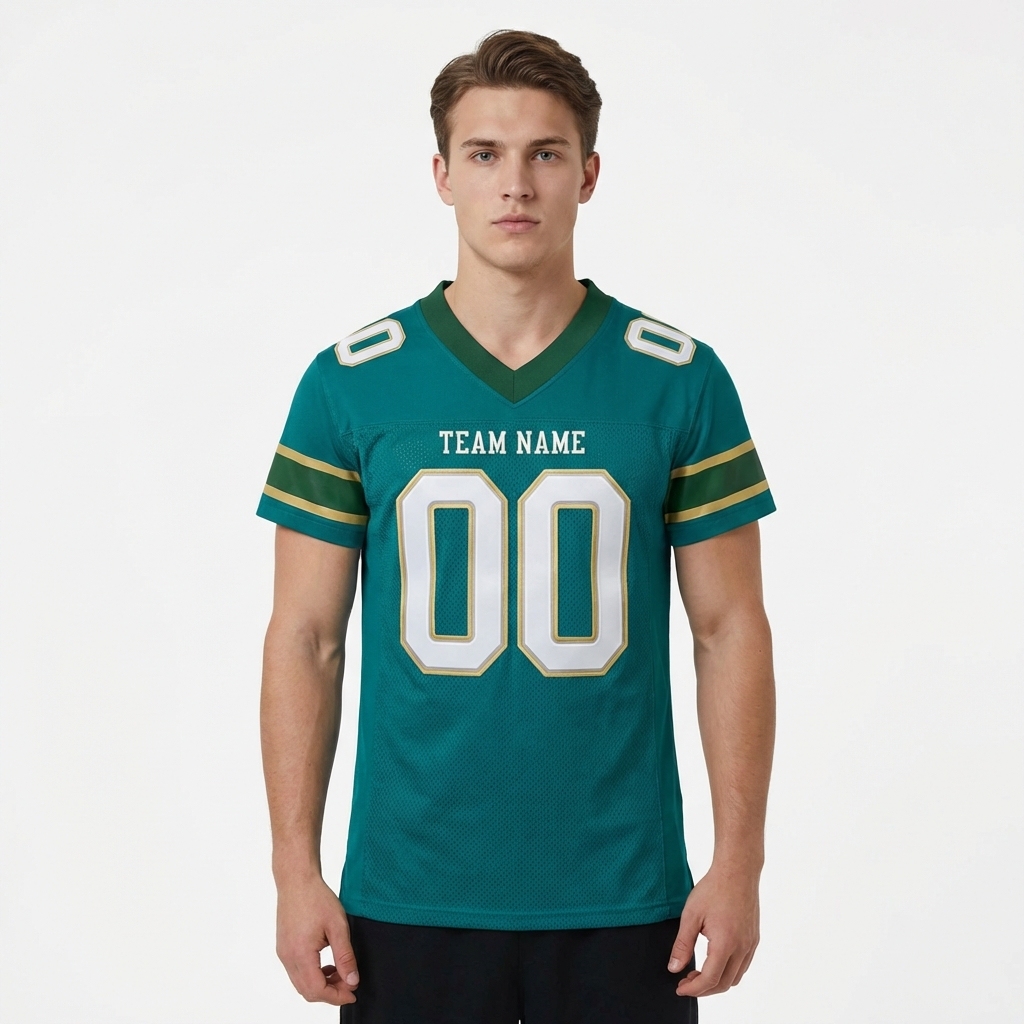 Custom Midnight Green & White/Gold Football Jersey