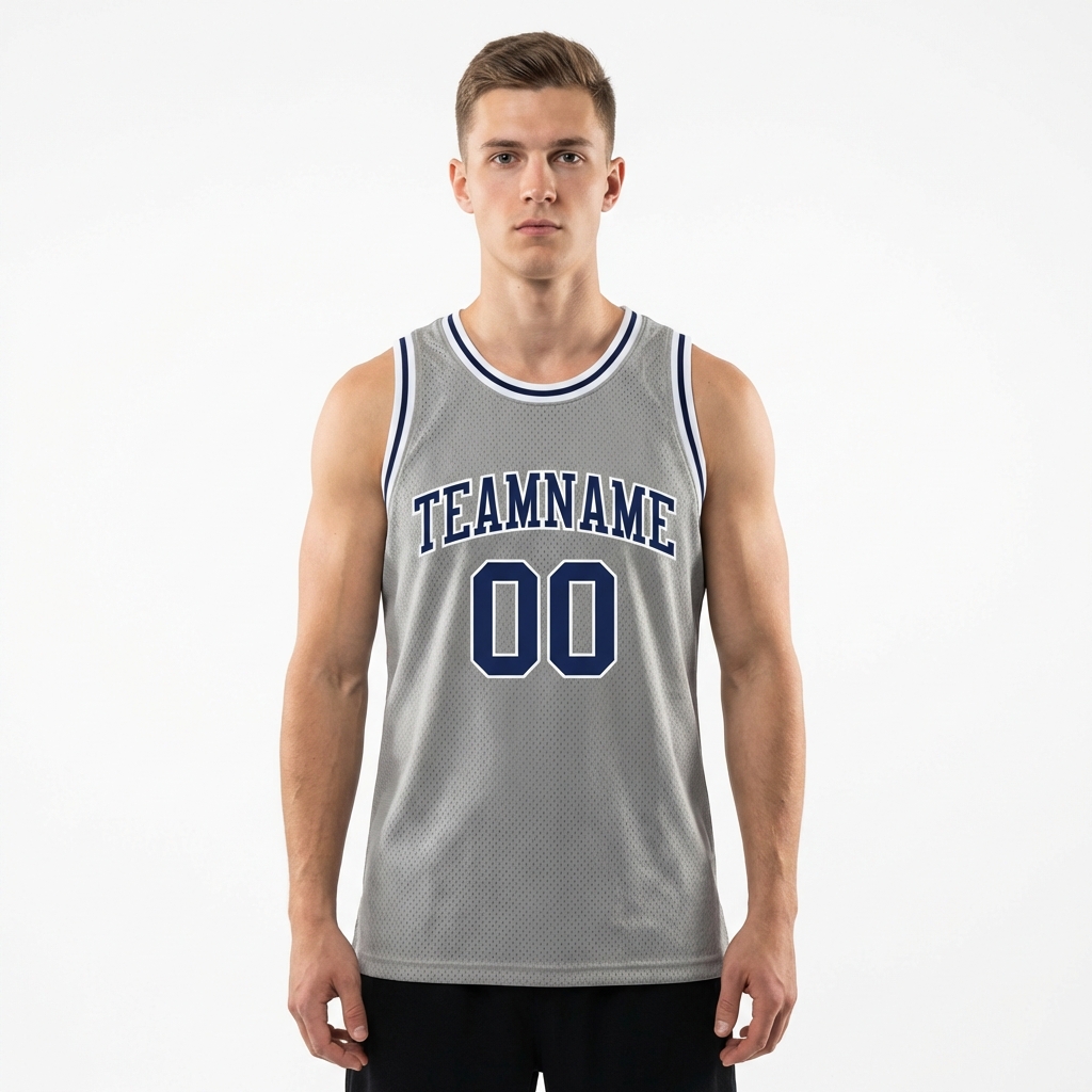 Custom Grey & Navy/White Basketball City Edition Jersey