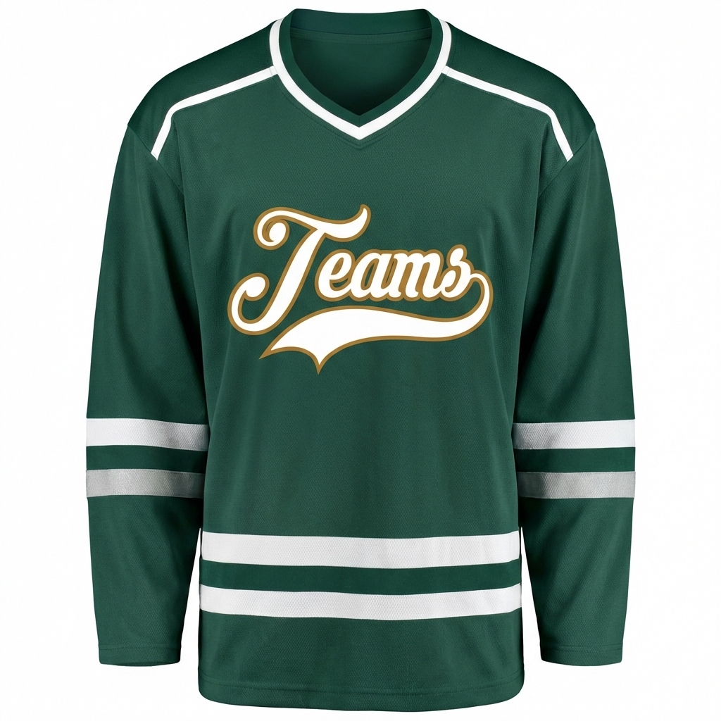 Custom Dark Green & White/Yellow Hockey Jersey