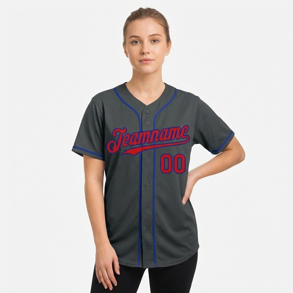 Custom Dark Grey & Red/Blue Baseball Jersey