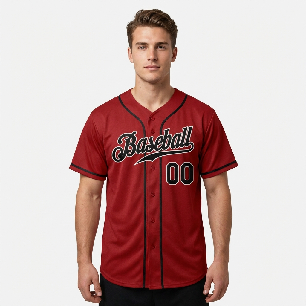Custom Red & Black/Sliver Baseball Jersey