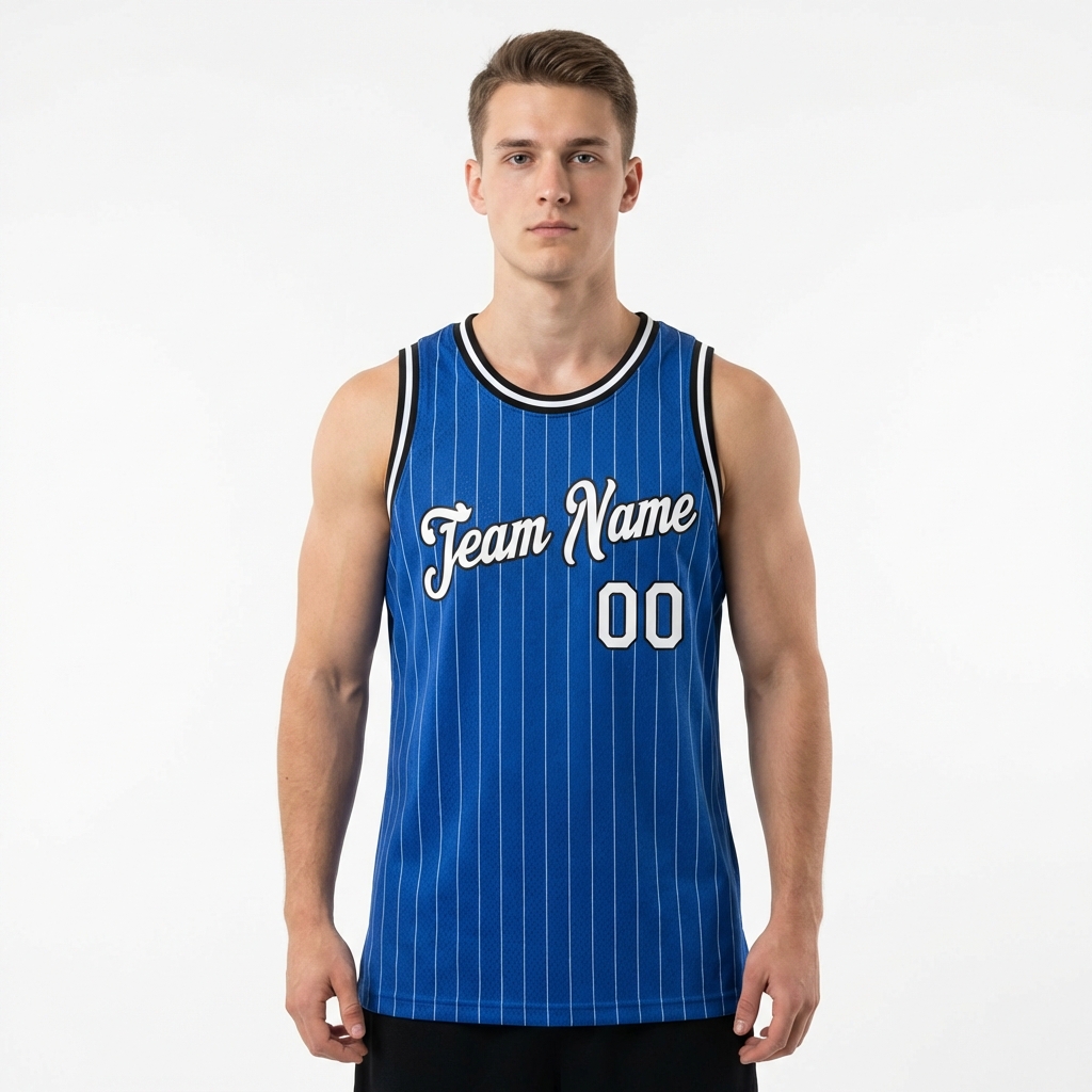 Custom Royal & White/Black Pinstripes Basketball City Edition Jersey