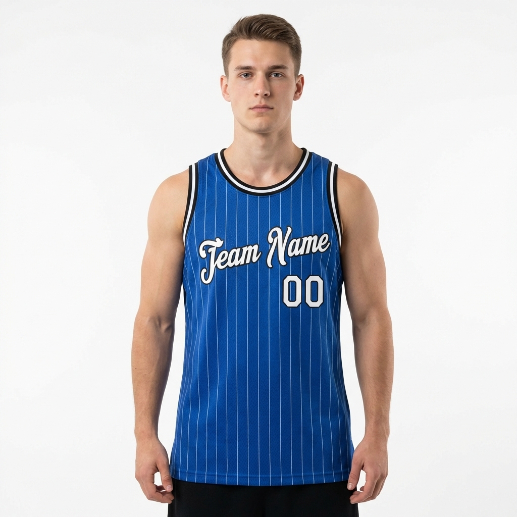 Custom Royal & White/Black Pinstripes Basketball City Edition Jersey