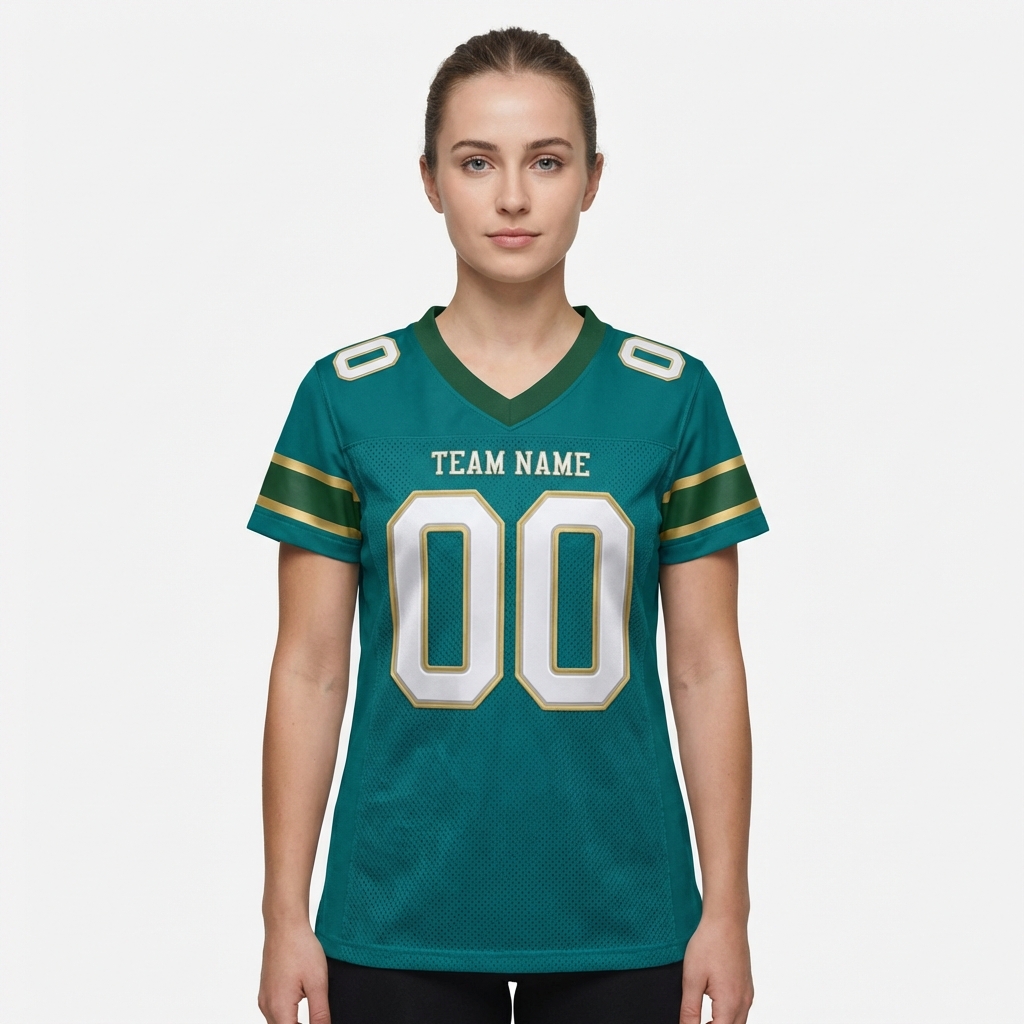 Custom Midnight Green & White/Gold Football Jersey