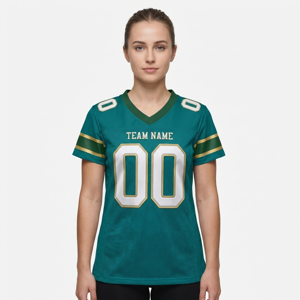 Custom Midnight Green & White/Gold Football Jersey
