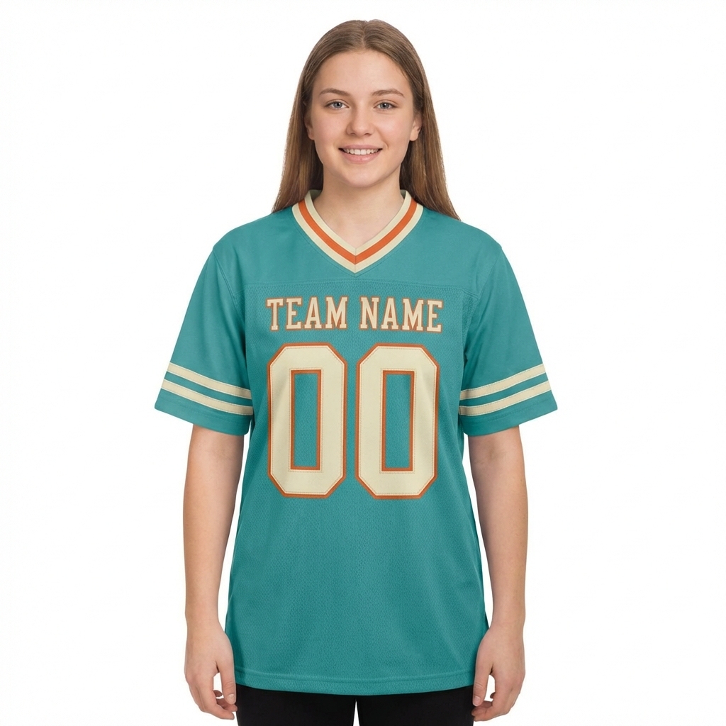 Custom Aqua & White/Orange Football Jersey