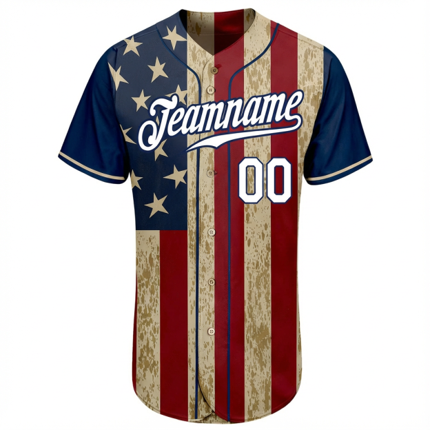 Custom White & Red/Navy 3D Flag Fashion Baseball Jersey