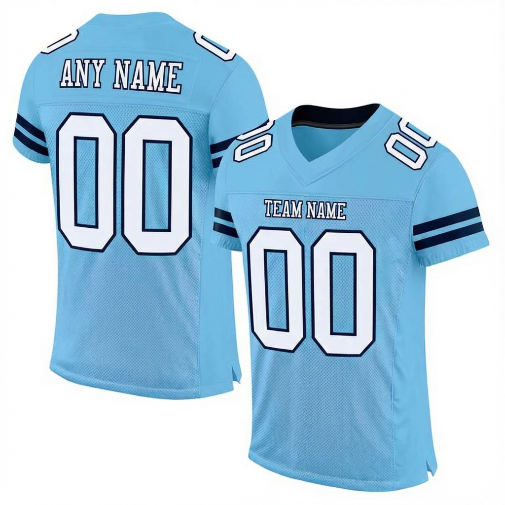 Custom Light Blue & White/Black Football Jersey