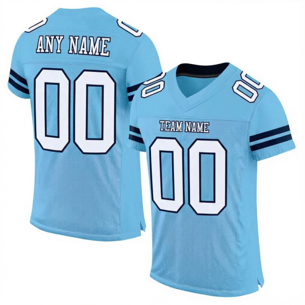 Custom Light Blue & White/Black Football Jersey