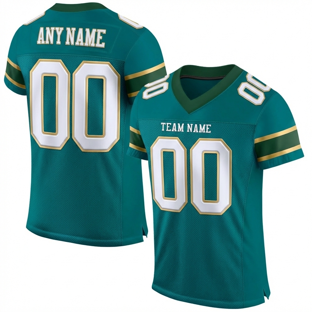 Custom Midnight Green & White/Gold Football Jersey
