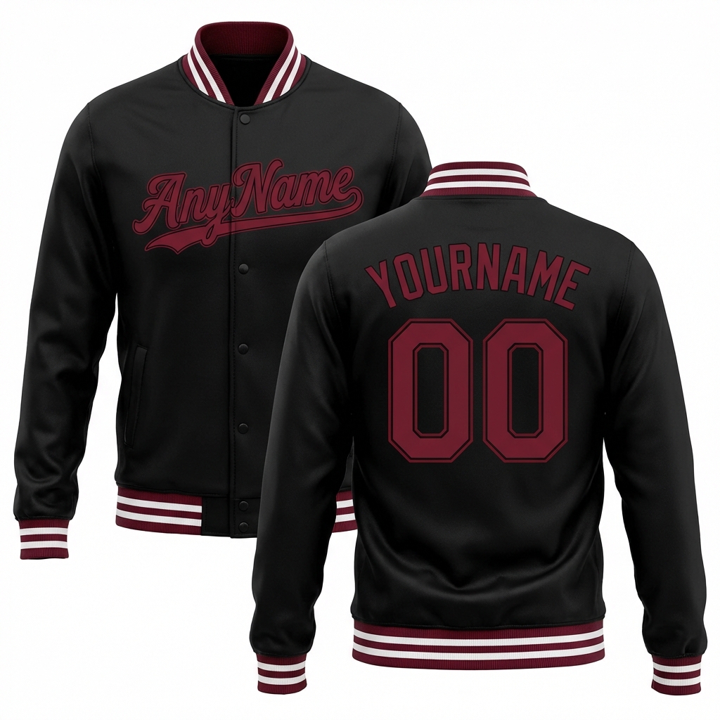 Custom Black & Burgundy/White Full-Snap Fleece Jacket