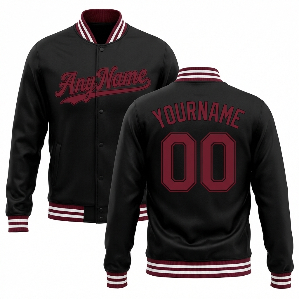Custom Black & Burgundy/White Full-Snap Fleece Jacket
