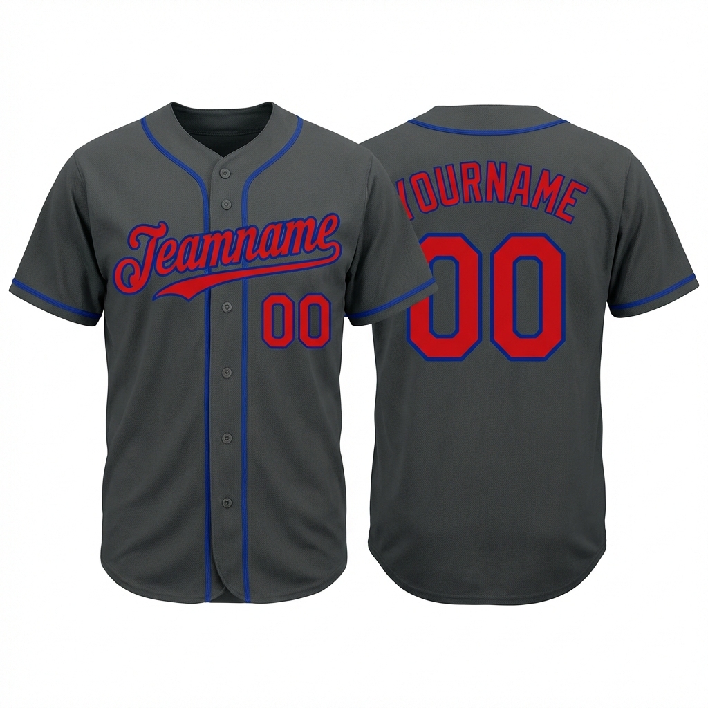 Custom Dark Grey & Red/Blue Baseball Jersey