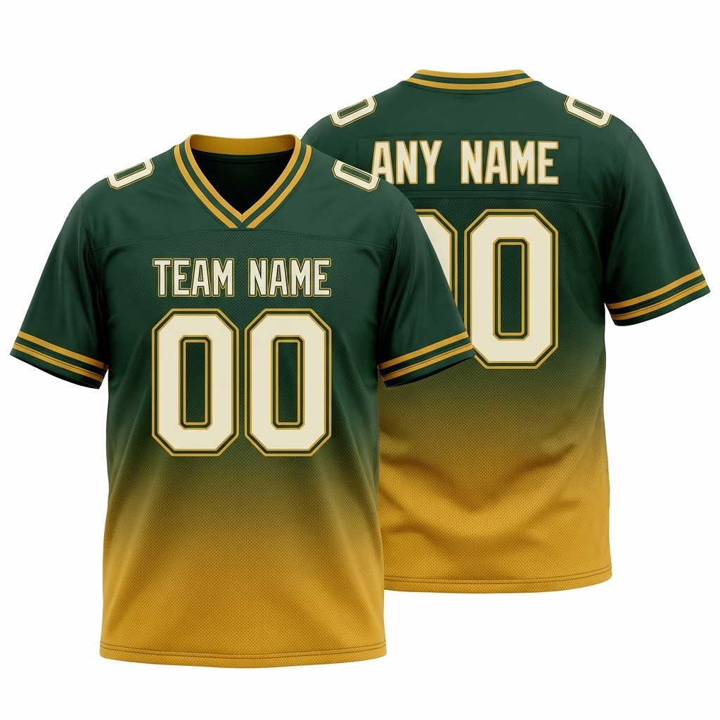 Custom Dark Green & Gold/White Fade Fashion Football Jersey