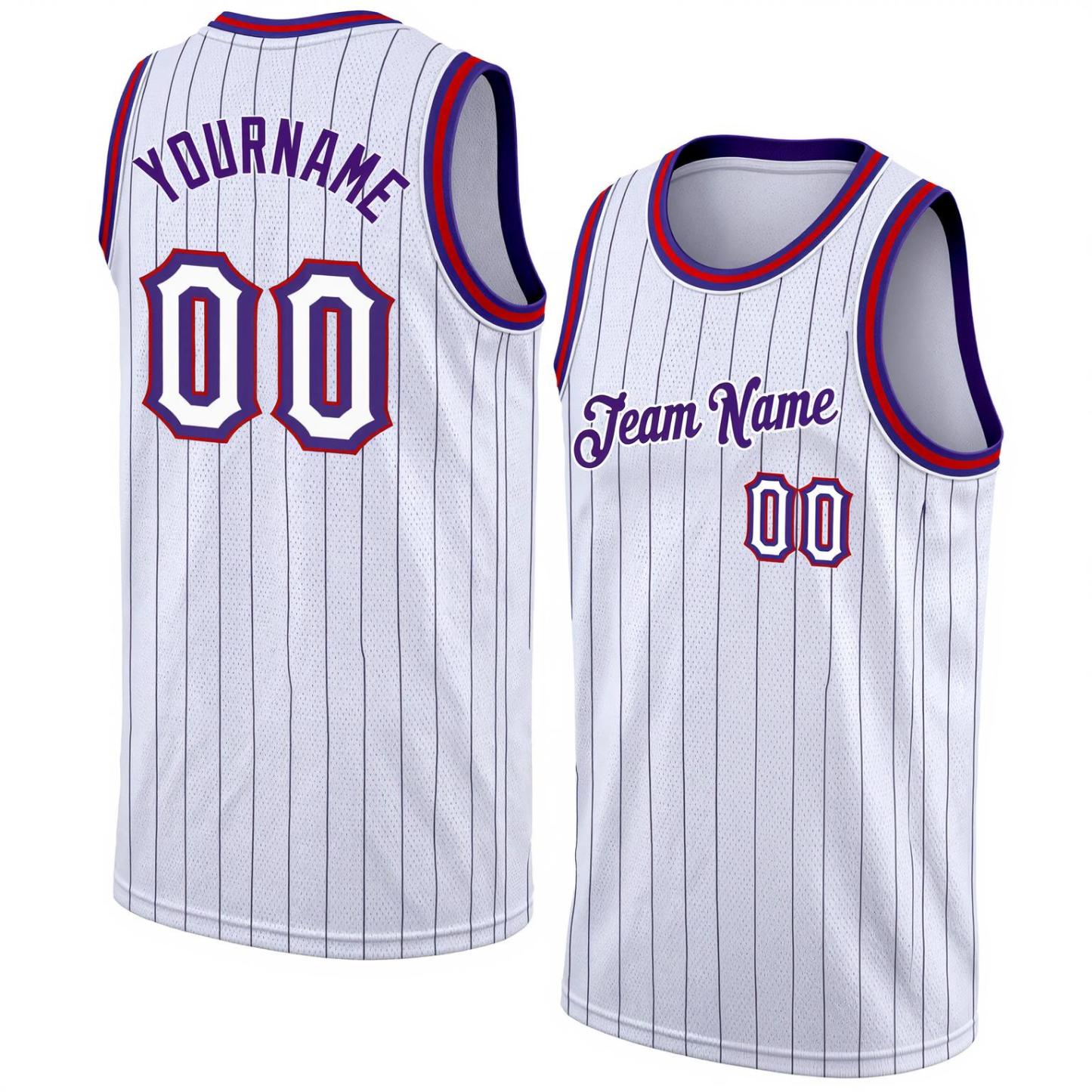 Custom White & Navy/Red Pinstripes Basketball City Edition Jersey