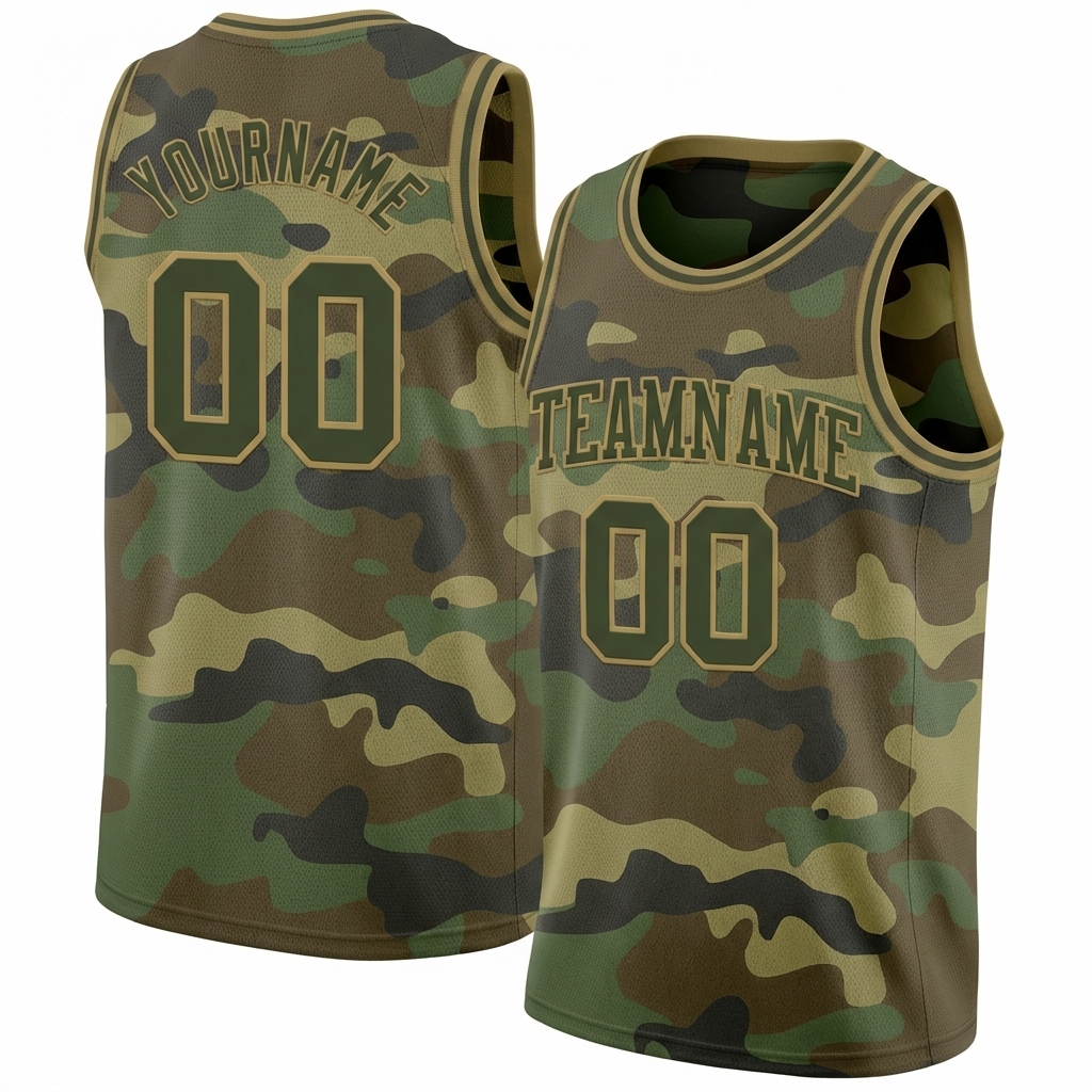Custom Camo Olive & Khaki Salute To Service Basketball City Edition Jersey