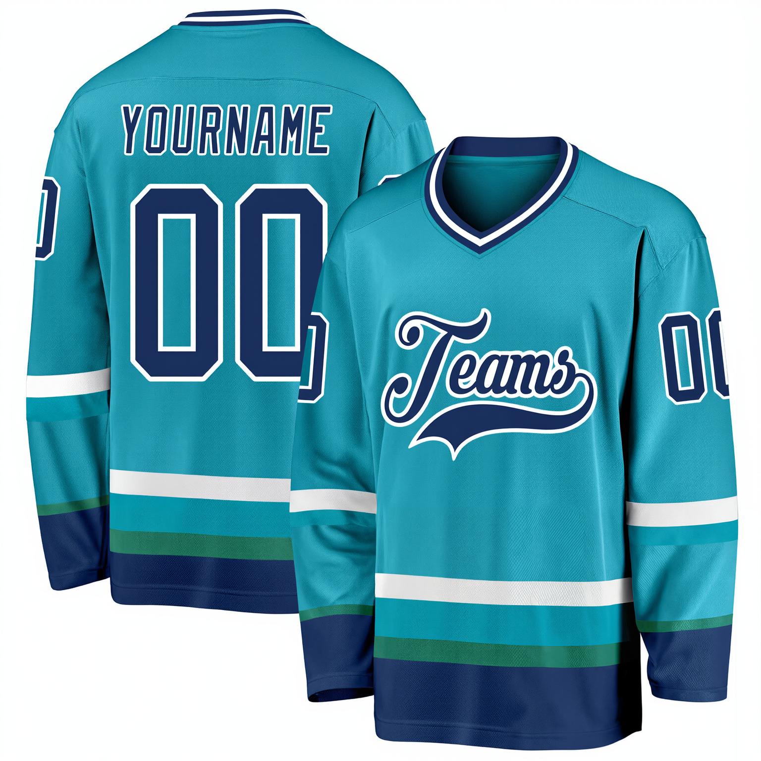 Custom Aqua & Royal/White Hockey Jersey