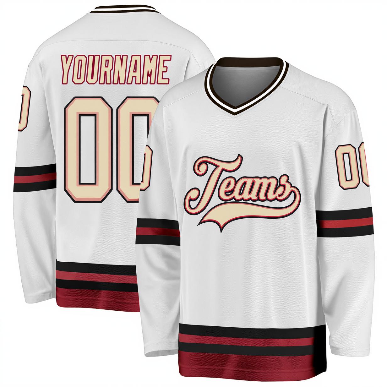 Custom White & Ceam/Pink-Black Hockey Jersey