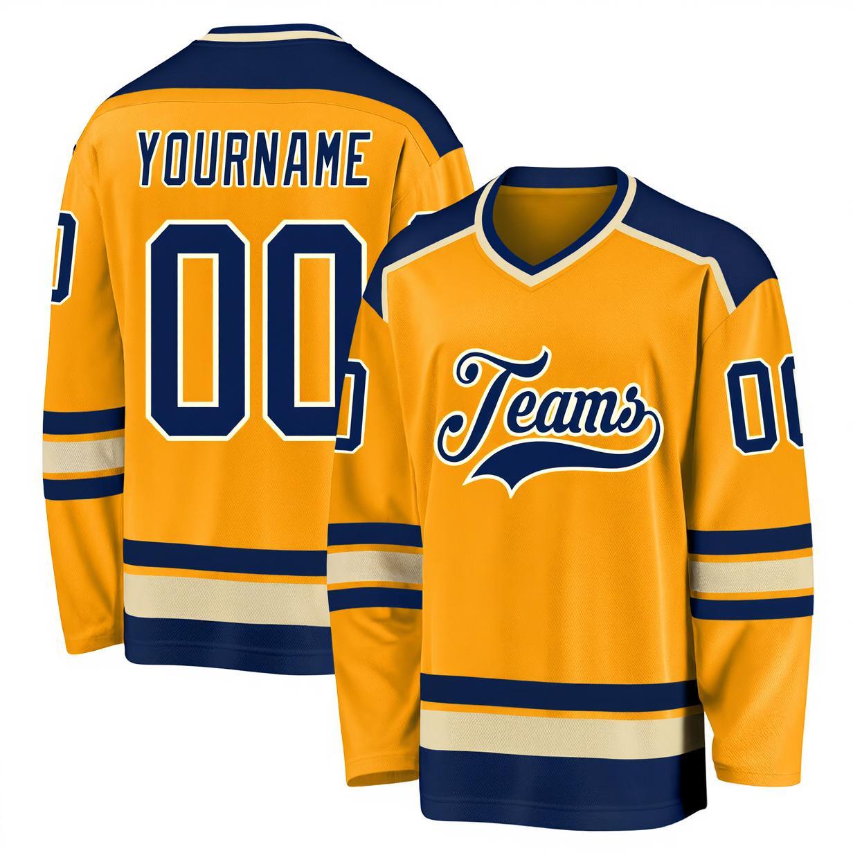Custom Yellow & Navy/White Hockey Jersey