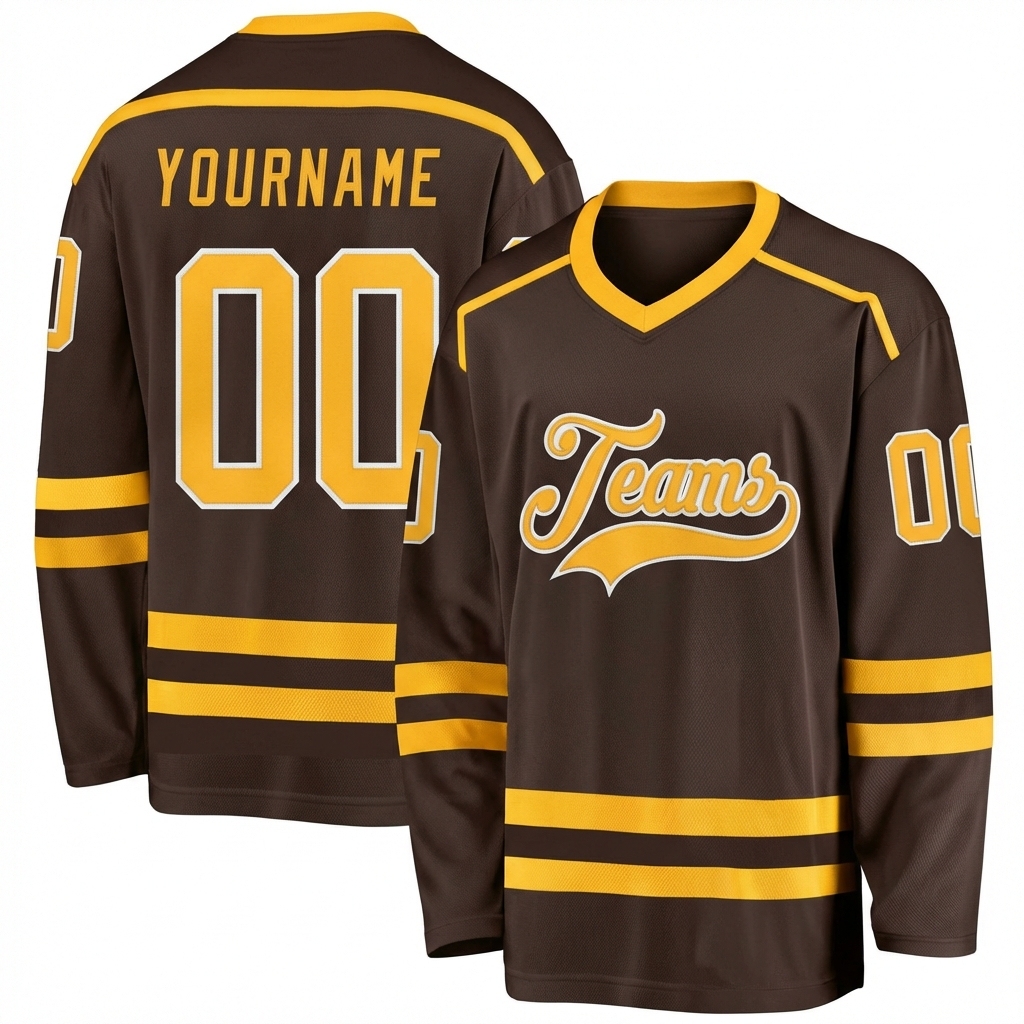 Custom Brown & Yellow/Grey Hockey Jersey