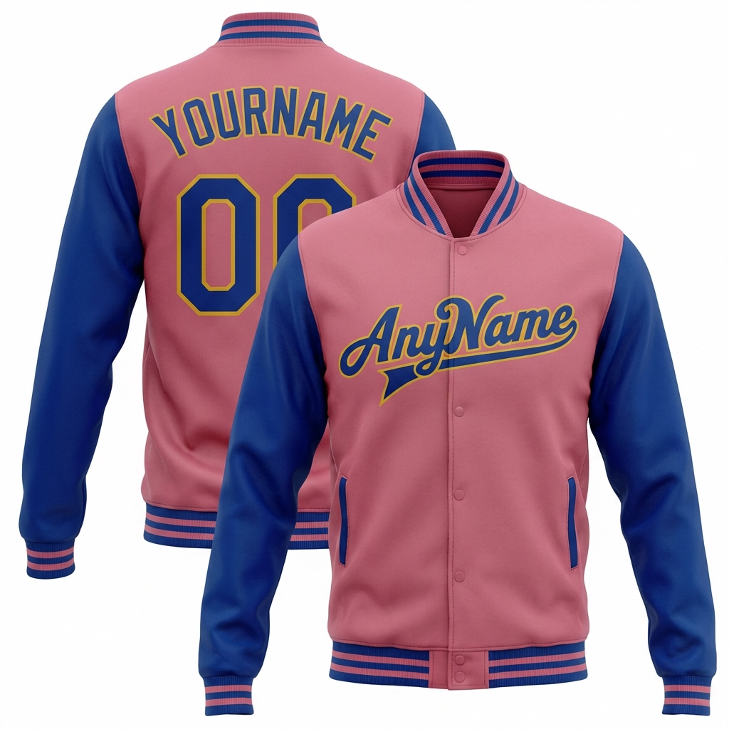 Custom Pink & Gold/Royal Raglan Sleeves Full-Snap Fleece Jacket