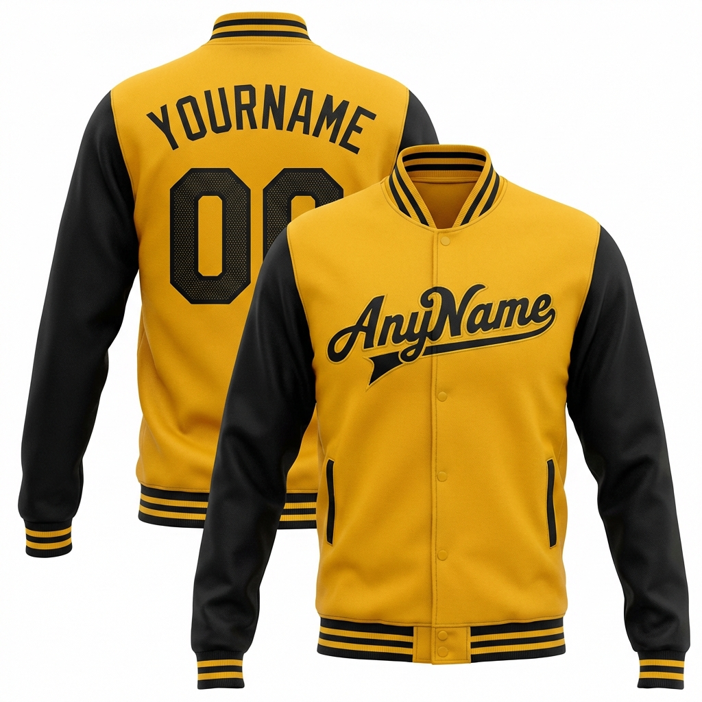 Custom Yellow & Black Raglan Sleeves Full-Snap Fleece Jacket